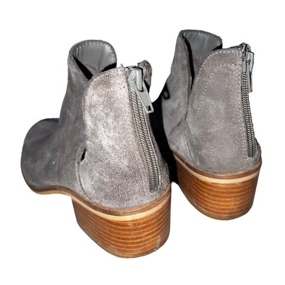 Steve Madden Lancaster Gray Leather Wooden Heel Boots Sz 7 Womens Zip Back - Picture 2 of 15